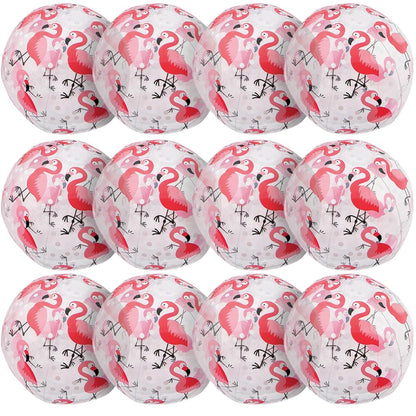 Fun Express Flamingo Print Beach Balls Bulk 12 Pack - Inflatable Pool Toys for Kids & Adults | Hawaiian Luau Party Decorations & Favors | Tropical