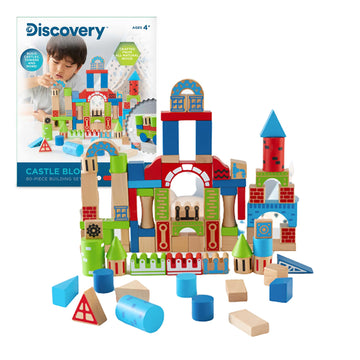 Discovery™ Wood Castle Blocks 80-Piece [Amazon Exclusive] Natural Wooden Building & Stacking Set, Imagination & Creativity Kids Activity Kit