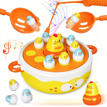 4 in 1 Table Game for kids, Bounce and Catching Game, Fishing Game, Bowling Toy, Tic-Tac-Toe, Music,Light, Hook-a-Chicken, Hand-Eye Coordination