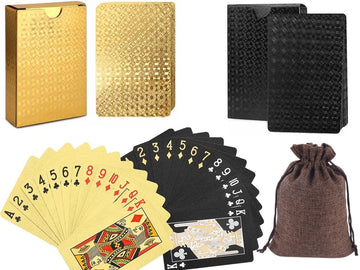 jcoral 2 Pack Diamond Playing Cards Black Gold Poker Cards Waterproof Plastic Black and Gold Foil Playing Cards Highly Flexible,2 Decks of Cards