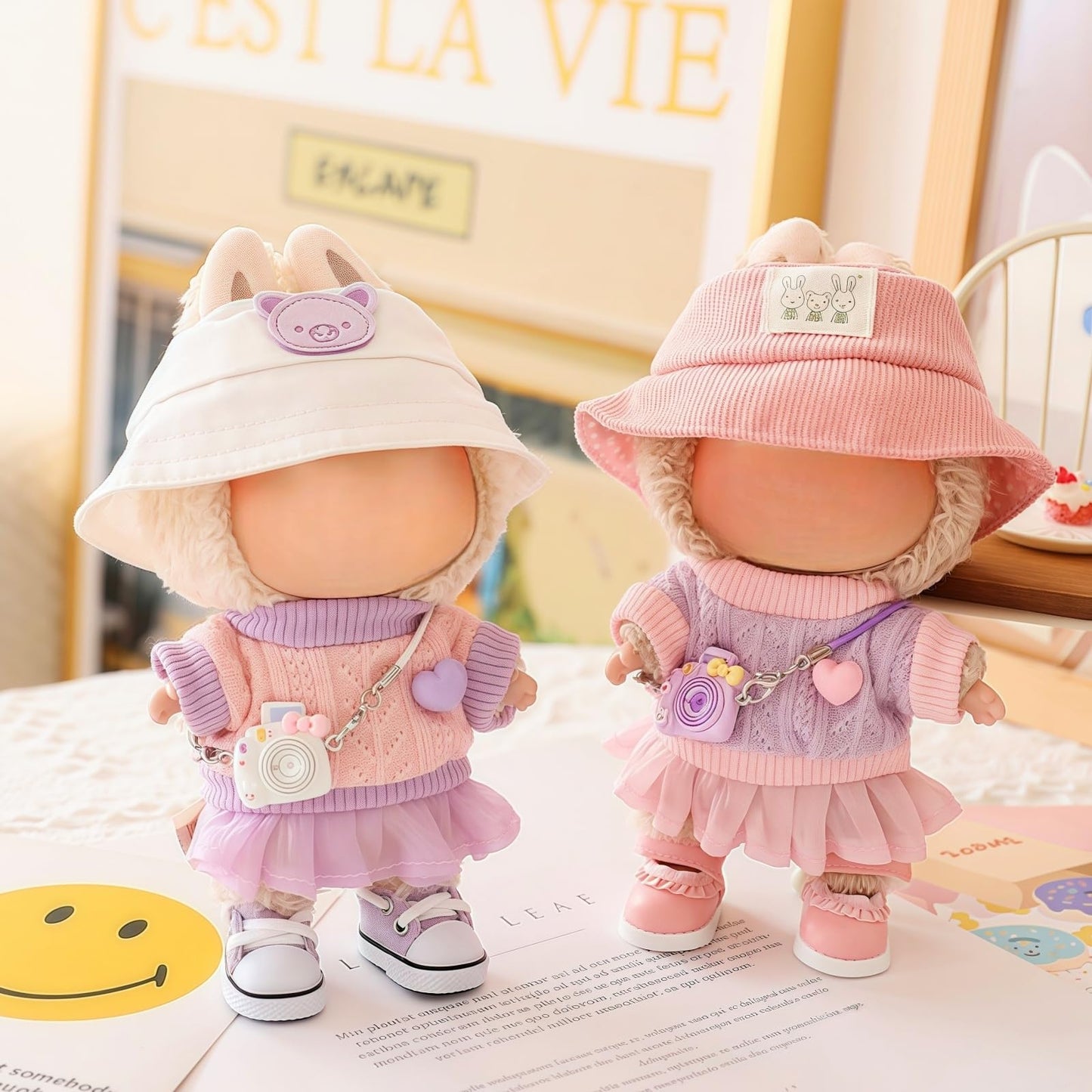 17cm Doll Clothes Set (No Doll), 5 Pieces Skirt Outfit Set for 6.7inch Dolls Dress Suit, Fashion Kawaii Dress Up Hat Overskirt Shoes Accessories