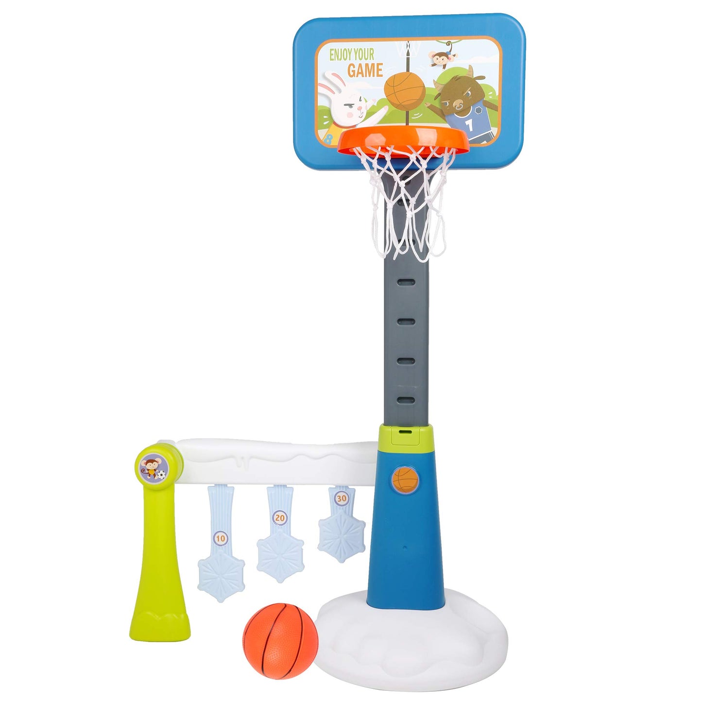 Vilobos Basketball Hoop for Kids 2 in 1 Toddler Small Soccer/Football Goal and Basketball Stand Toy, Adjustable Height, Air Pump Toy Ball