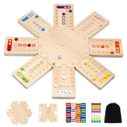 Wooden Board Game, Family Party Game for 2 to 8 Players, Includes 3 Hubs, 32 Marbles and 16 Dice