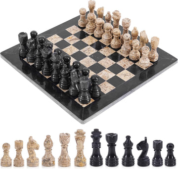 Radicaln Marble Chess Set 12'' Inches Black and Coral Handmade Luxury Board Games for Adults, Ideal Marble Chess Board Game Set & Chess Pieces