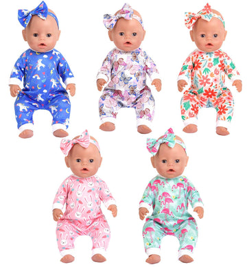 Sweet Dolly 5 Sets Baby Doll Accessories and Clothes - Headbands, Pajamas for 15-18 Inch Dolls, 10 PCs Total