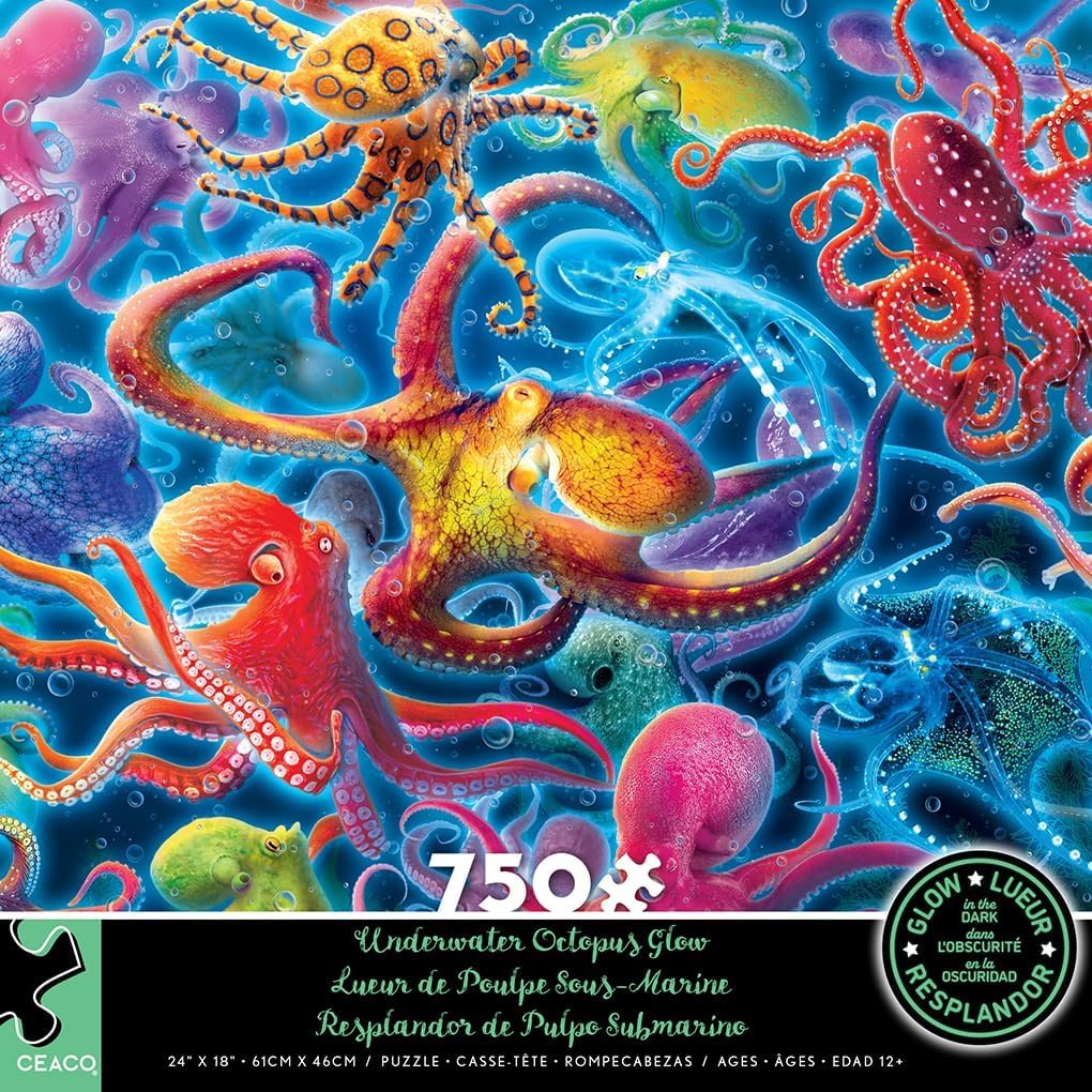 Ceaco - Glow in The Dark - Underwater Octopus - 750 Piece Jigsaw Puzzle