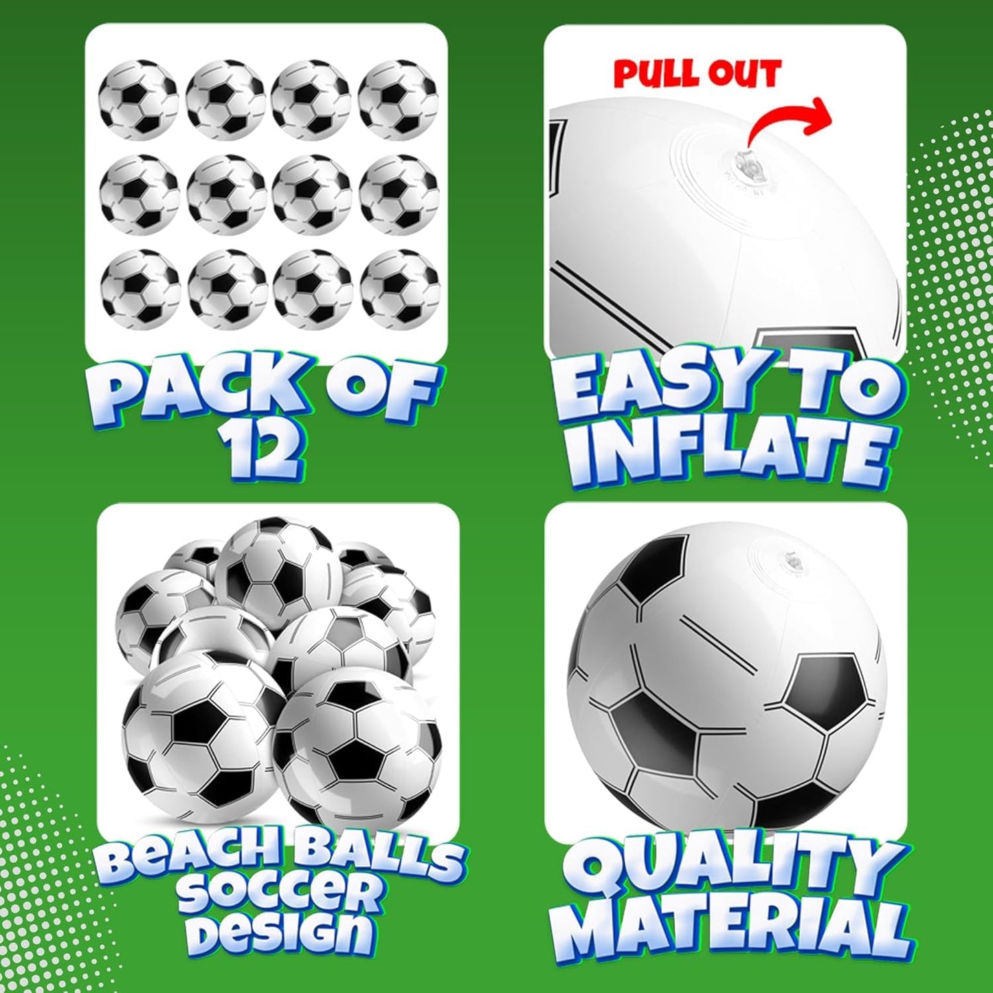 Inflatable Soccer Balls (Pack of 12) 16-inch, Soccer Party Beach Balls Bulk