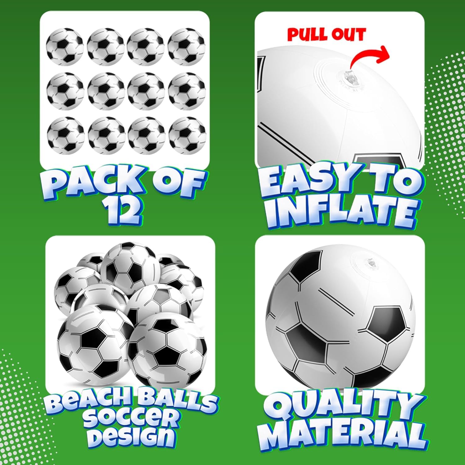 Inflatable Soccer Balls (Pack of 12) 16-inch, Soccer Party Beach Balls Bulk