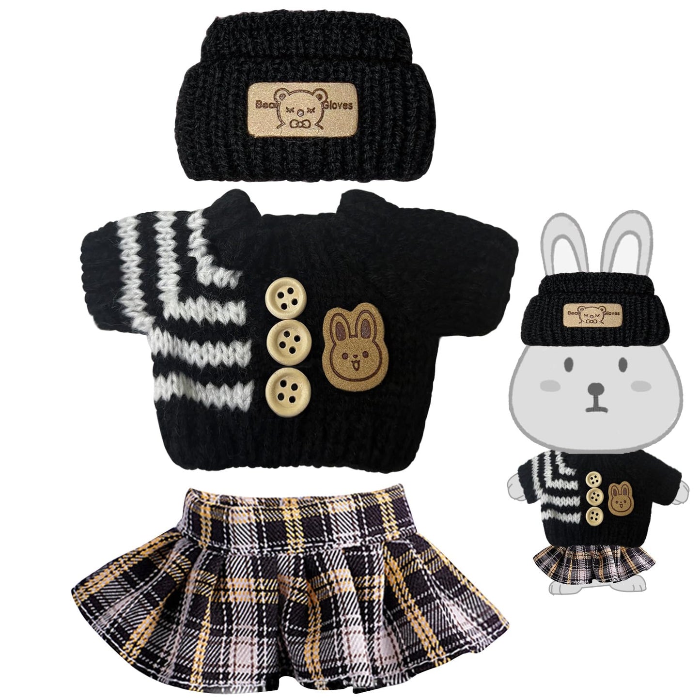 17cm Clothes Set for Doll, Stylish Hat & Skirt & Sweater 3 Piece Handcrafted Crochet Outfit Sets, 15-17cm Adorable Dolls Clothes Accessories Suit
