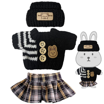 17cm Clothes Set for Doll, Stylish Hat & Skirt & Sweater 3 Piece Handcrafted Crochet Outfit Sets, 15-17cm Adorable Dolls Clothes Accessories Suit