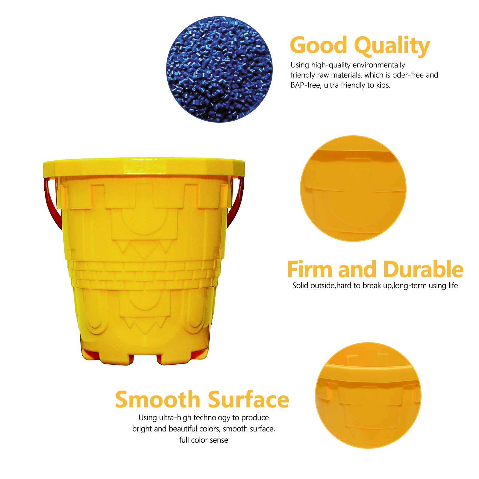 Holady Plastic Beach Castle Mold Buckets, 7.3'' Large Size Sand Bucket Water Bucket for Beach Fun Great Summer Party Accessory