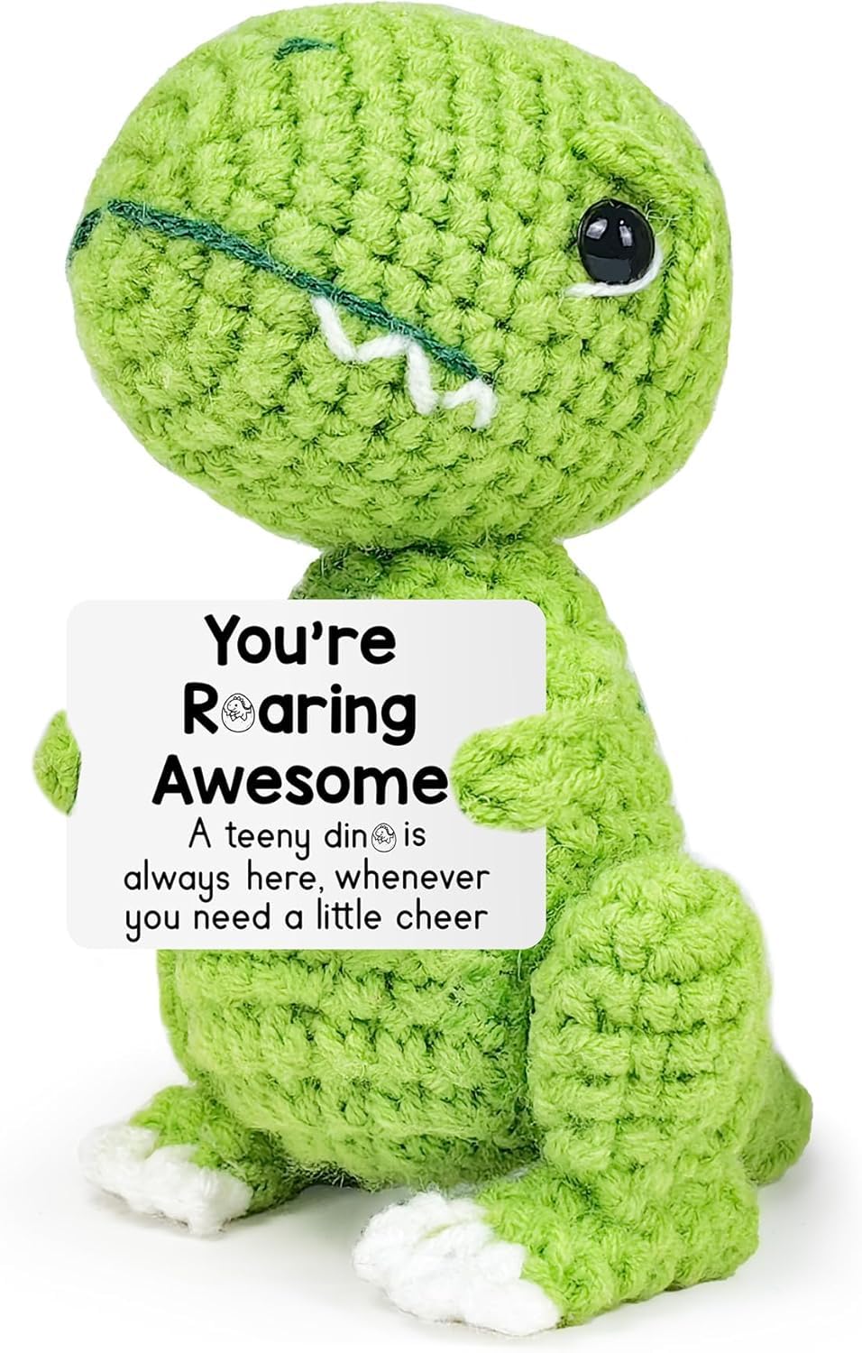 Inspirational Crochet Cheerful Dinosaur - Handmade Cute Reminder Emotional Support Funny Gift for Women Student College Coworkers Birthday Graduation