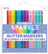 Ooly Rainbow Sparkle Glitter Markers Set of 15, Includes 5 Pastel & 10 Classic Color Markers, Glittery & Sparkling Marker for Kids, 2mm Nib for Medium