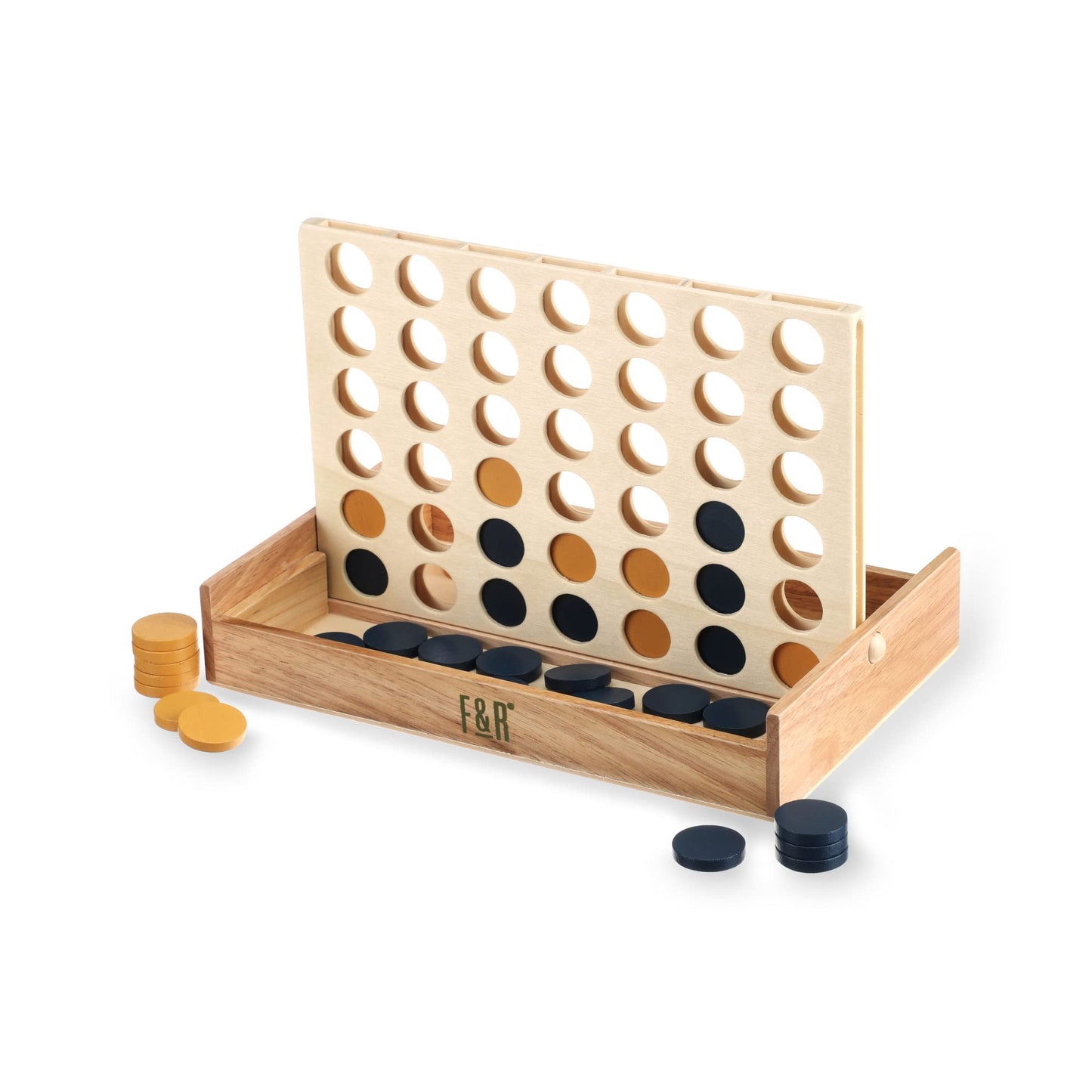 Foster & Rye Four and Win - Classic Board Game, Games for 2 Players Vintage Wood Design - Board Game Tabletop