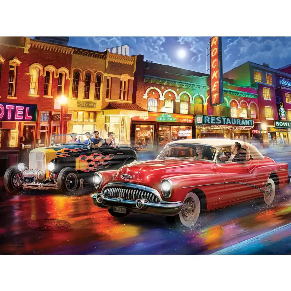 Bits and Pieces - 300 Piece Jigsaw Puzzle for Adults - 18" x 24" - 50s Drag Race - 300 pc Large Piece Classic Cars Jigsaw by Larry Jones