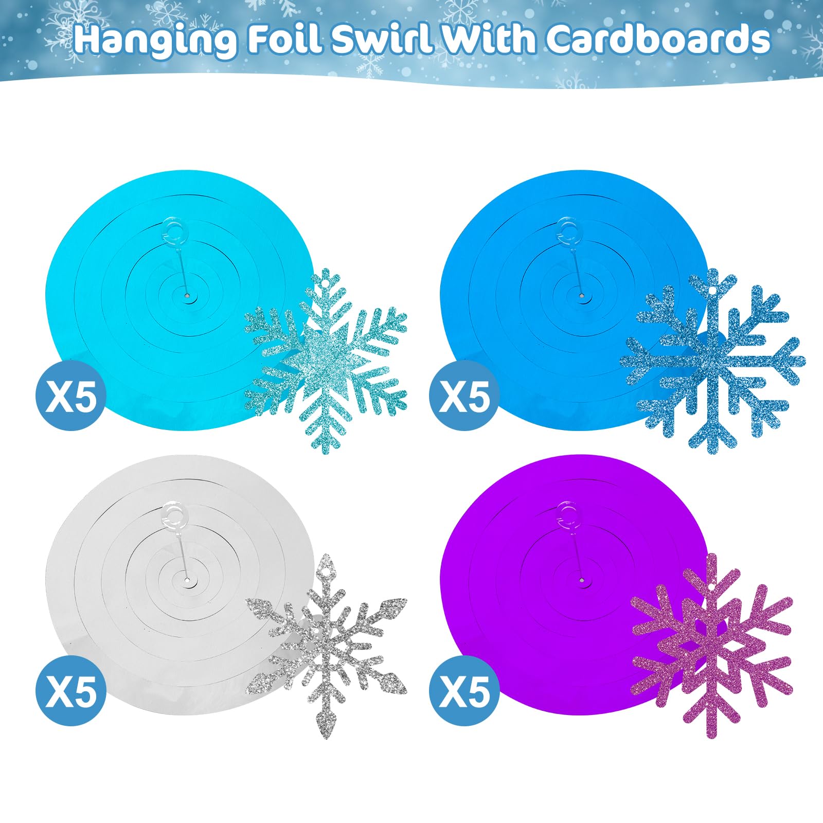 20 Pack Frozen Snowflake Hanging Decorations - Winter Snowflakes Hanging Swirls Ceiling Streamers, Glittery Snowflakes Ornament for Wonderland Frozen