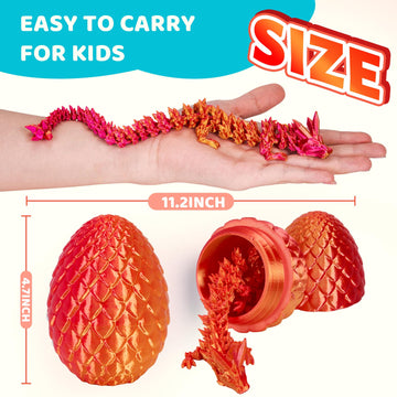 Cessfle 12" Prefilled Easter Eggs with 3D Printed Dragons Inside, 3D Printer Articulated Crystal Fidget Toy,Easter Basket Stuffers for 5-7 4-6 8-12