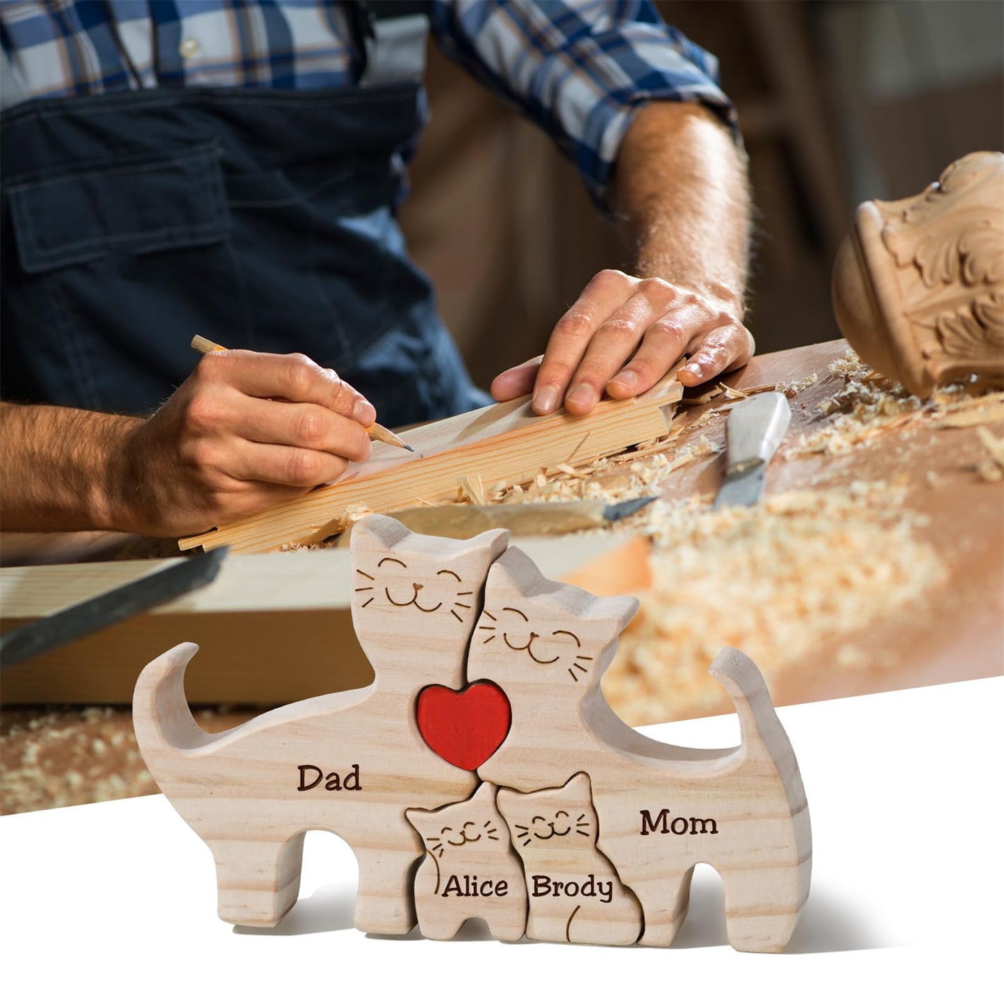Gift for Family Personalized Wooden Puzzle with 2-6 Names,Wooden Cat Puzzle,Customizable Wooden Puzzle for Home Decor and Thoughtful Gifts,Bitthday