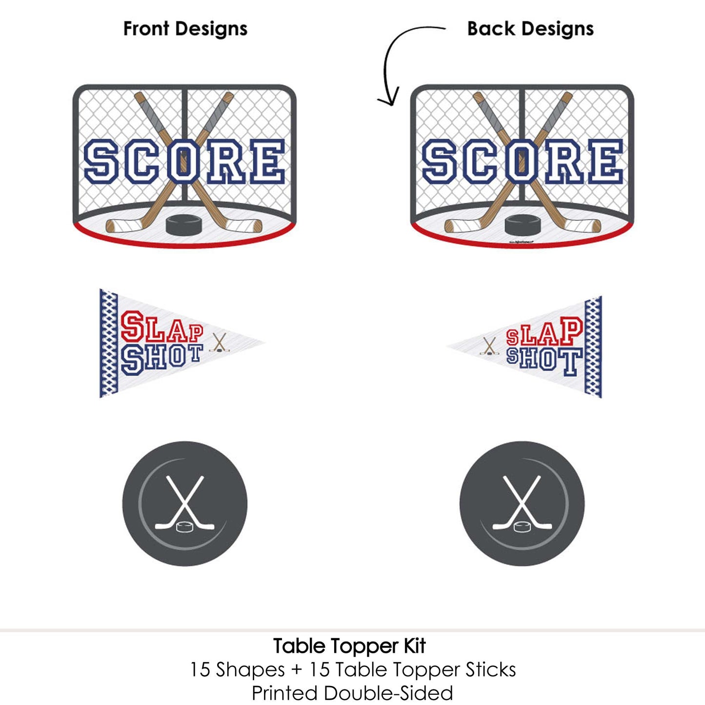 Big Dot of Happiness Shoots and Scores - Hockey - Baby Shower or Birthday Party Centerpiece Sticks - Table Toppers - Set of 15