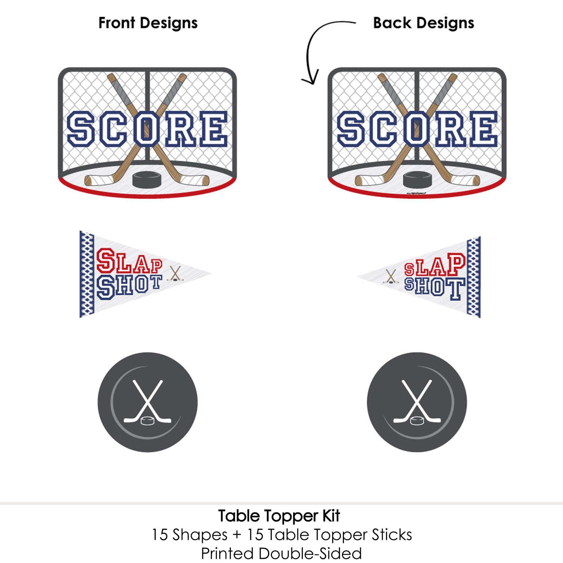 Big Dot of Happiness Shoots and Scores - Hockey - Baby Shower or Birthday Party Centerpiece Sticks - Table Toppers - Set of 15