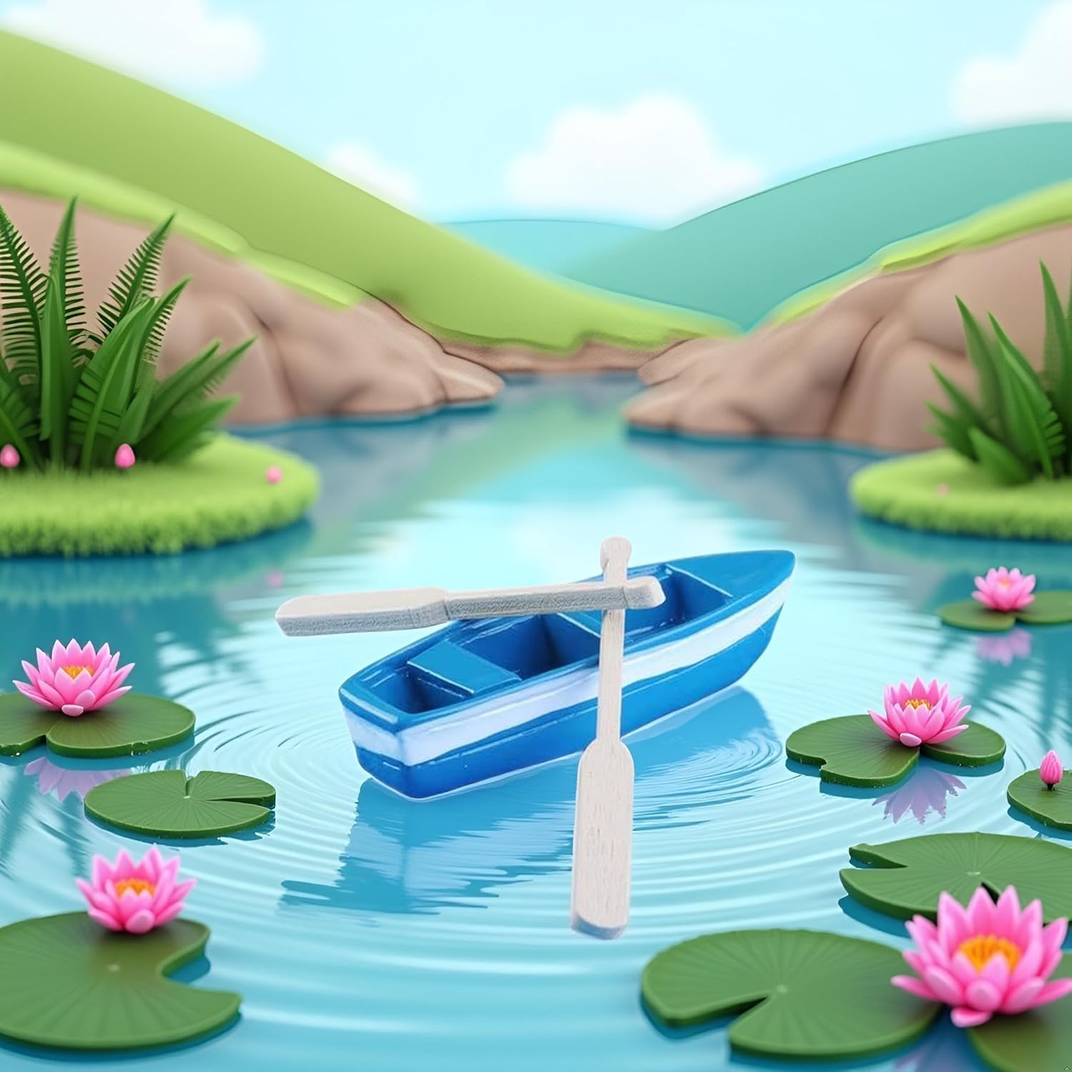 Mini Rowboat Mini Tiny Wooden Boat with Oars for Fairy Garden Kits for DIY Fairy Garden Dollhouse Decoration, Miniature Dollhouse Boat with Oars Canoe