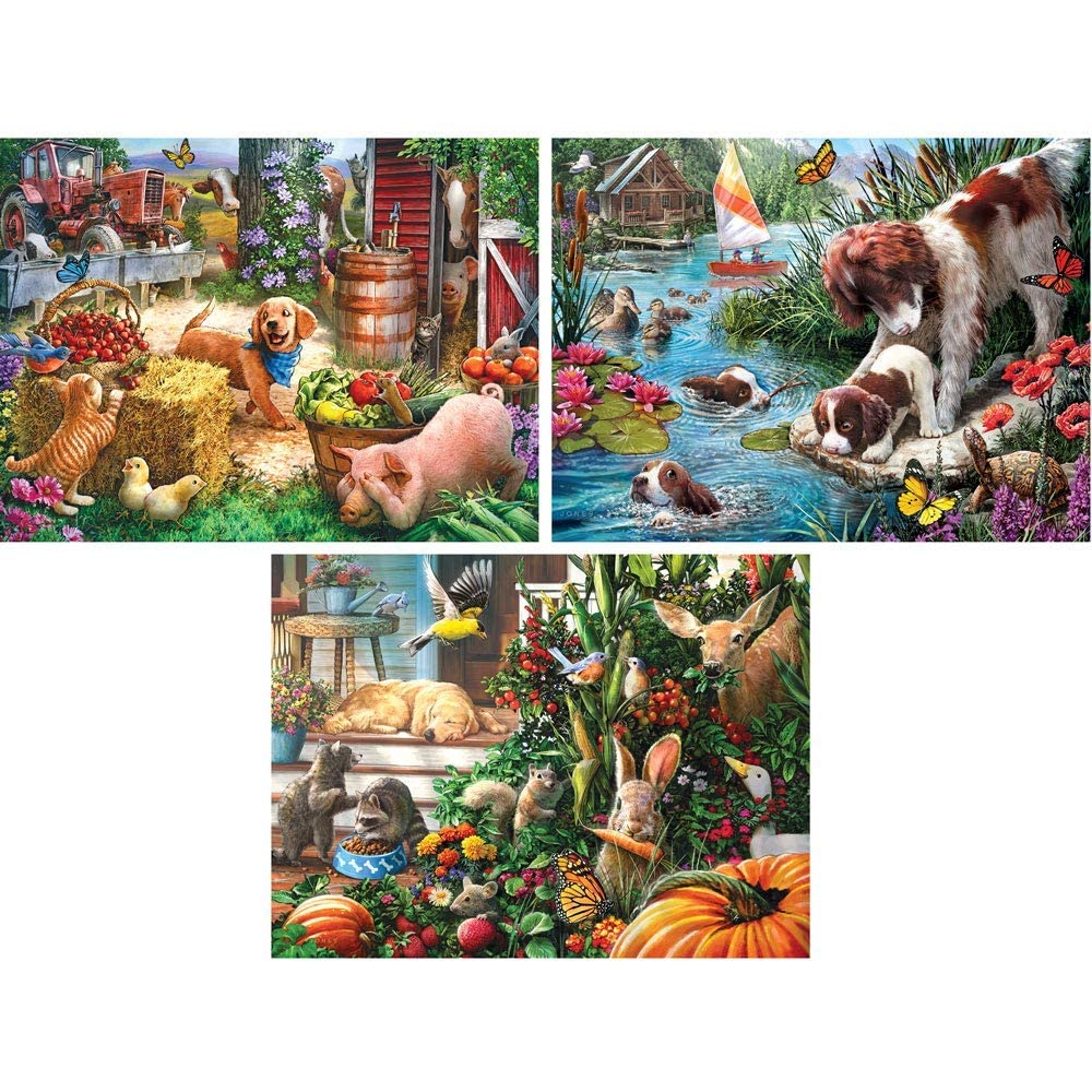Bits and Pieces - Value Set of Three Large 300 Piece Jigsaw Puzzles for Adults - Puppy Collection Jigsaw Puzzles by Artist Larry Jones, Completed