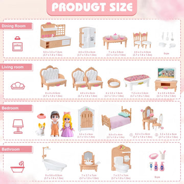 Princess Dollhouse Furniture Set, 48 Piece Luxury Miniature Accessories Collection with Living Room, Bathroom, Bedroom?Kitchen, TV Entertainment Set