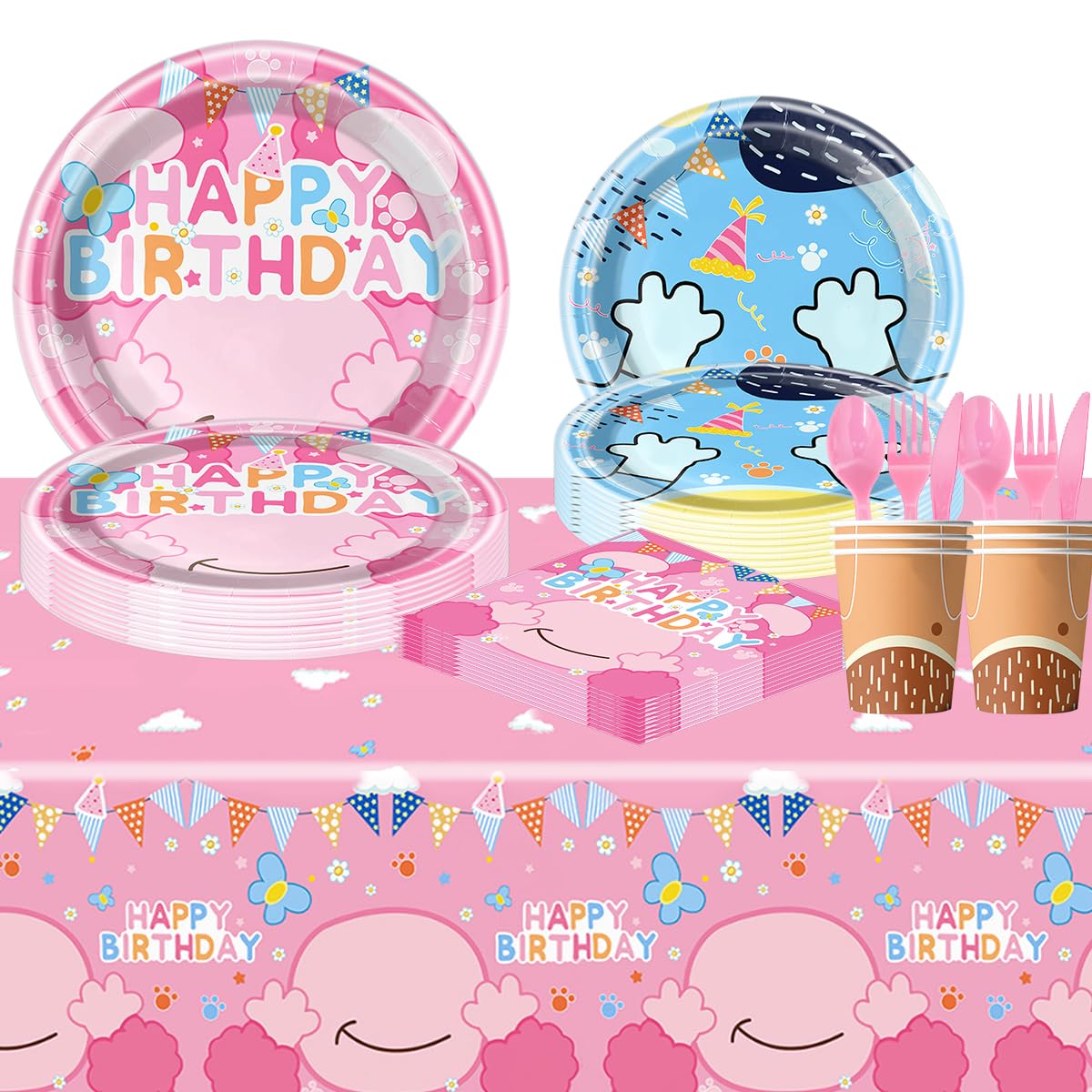 81Pcs Pink Dog Birthday Party Tableware Set Cute Dog Party Decoration Pink Cartoon Birthday Party Supplies