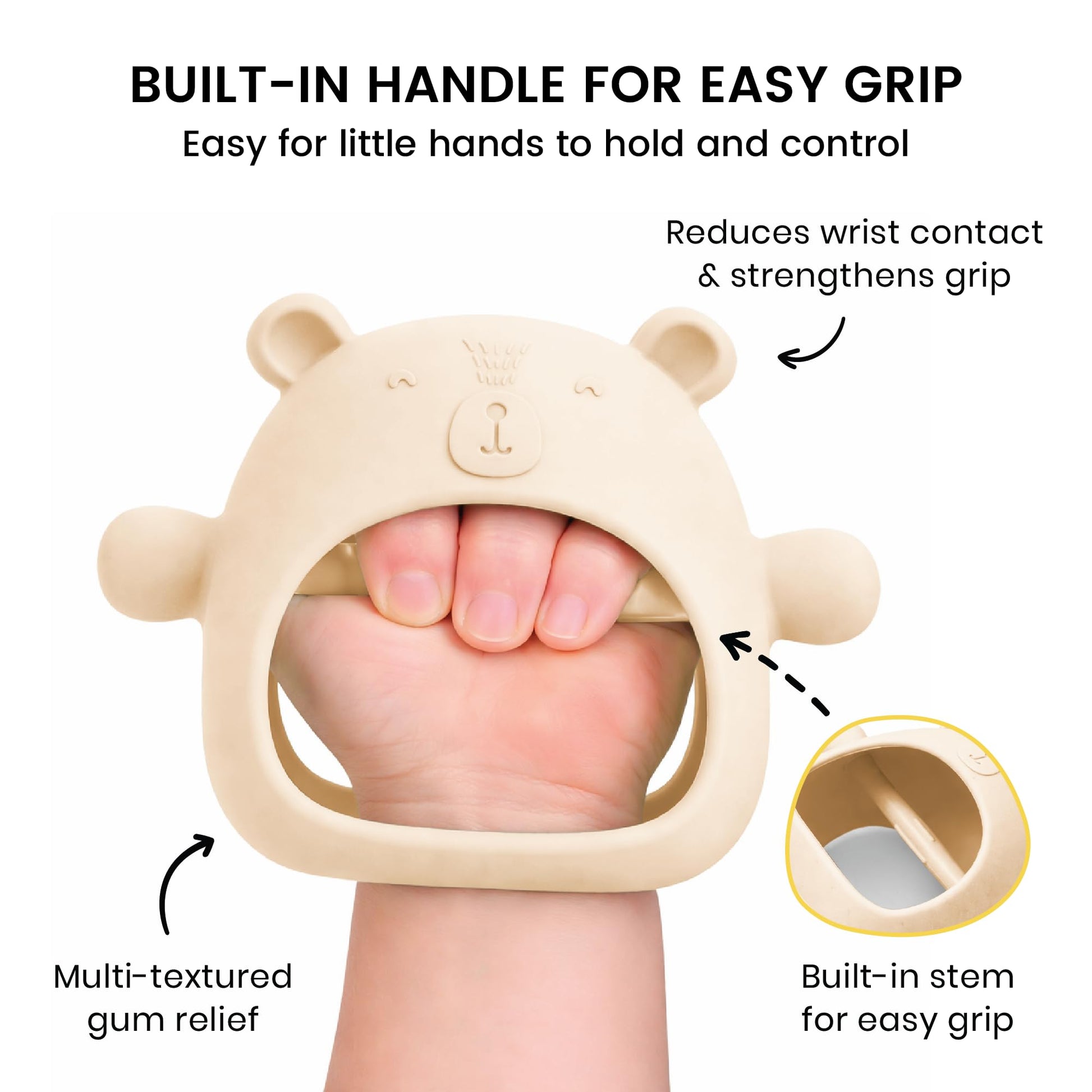 Lulyboo Silicone Teething Baby Bear, Soft and Durable Easy Grip Teether, Self Soothing Pain Relief for Teething, 0-12 Months (Ivory)