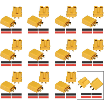 XT30 Connectors XT30 Female and Male Connector Plugs with 2 Pieces Shrink Tubing for RC Car/Boat/LiPo Battery