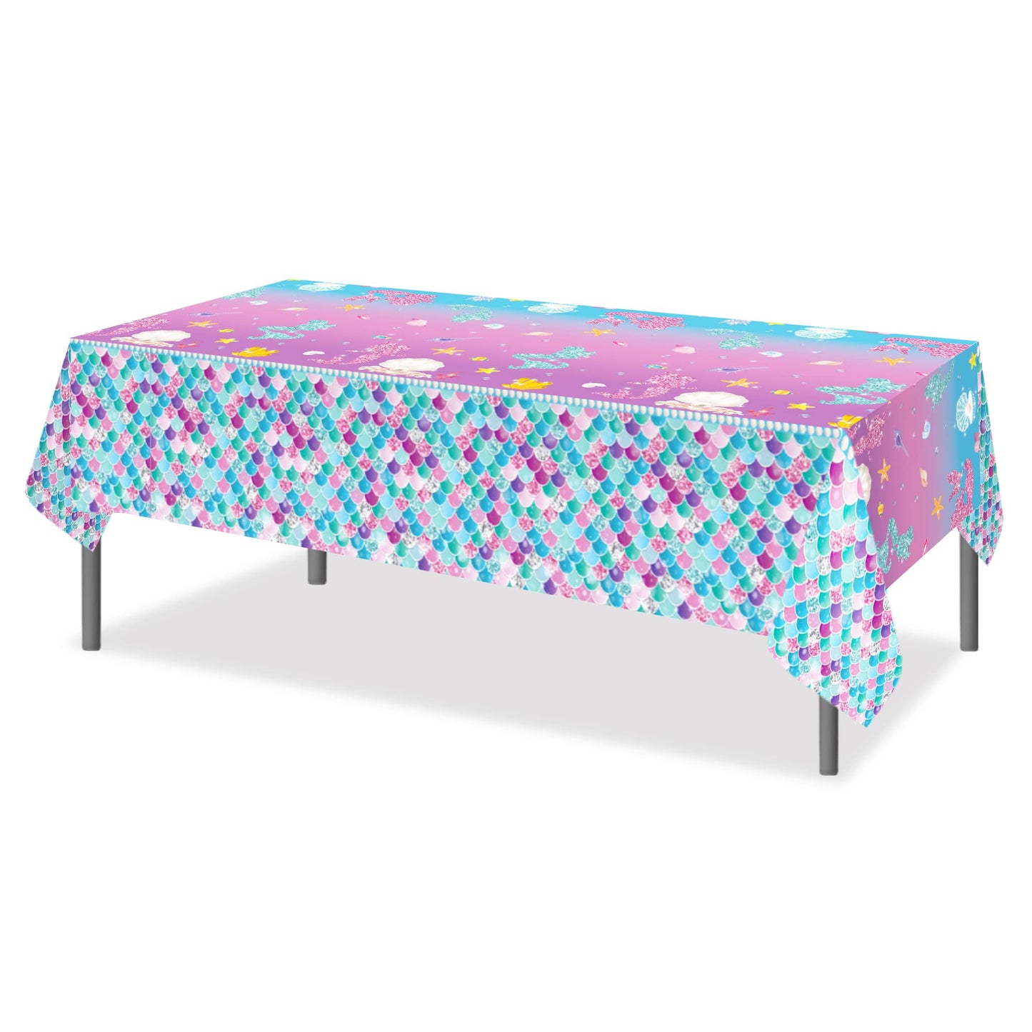 Partystadl 2 Pcs Mermaid Tablecloth, Under the Sea Table Cloth Disposable Rectangular Plastic Table Cover for Kids Girls Summer Mermaid Themed