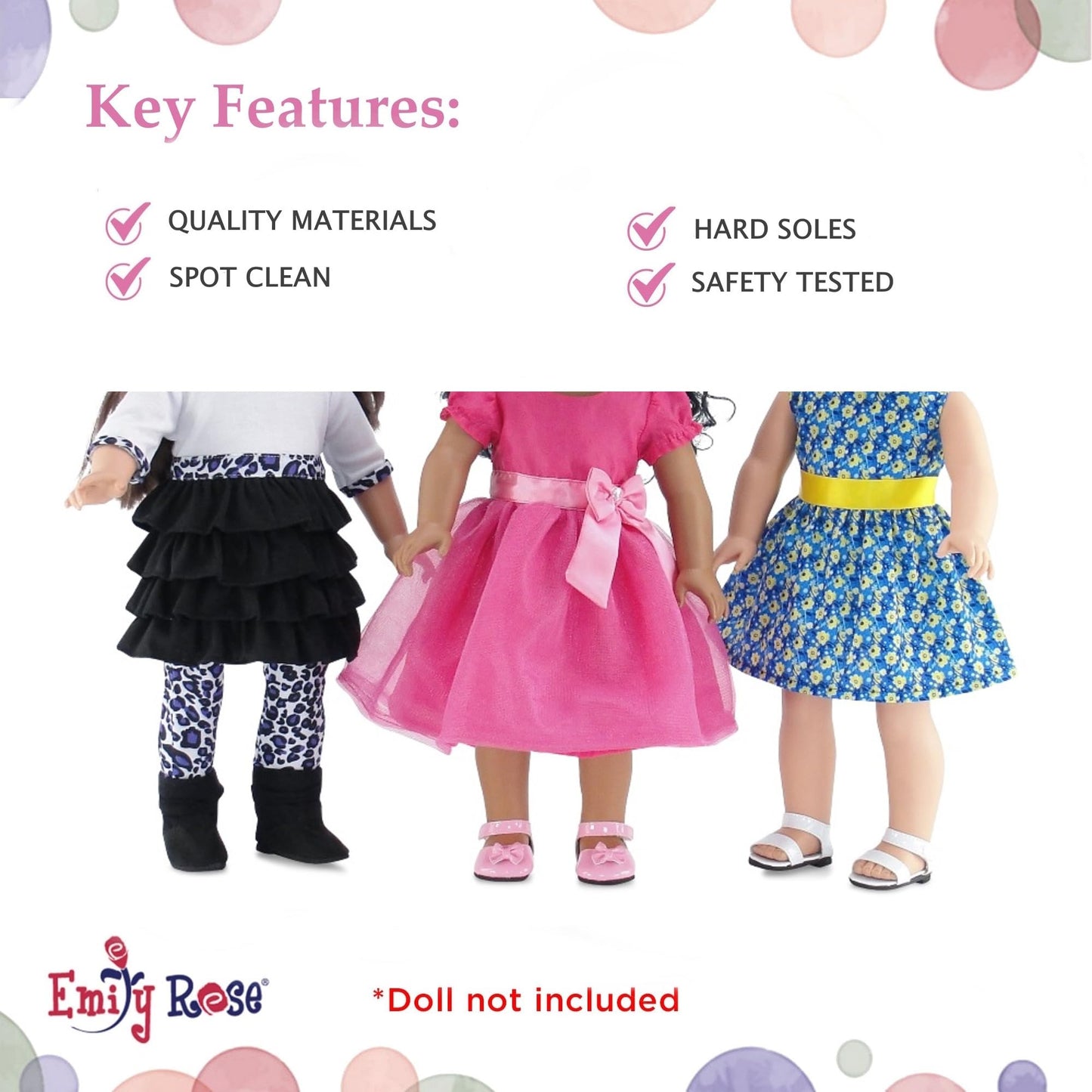Emily Rose Doll Clothes - 3 Pack 18-Inch Doll Shoes Value Gift Set: Pink Shoes, White Sandals and Black Boots | Accessories Compatible with 18"