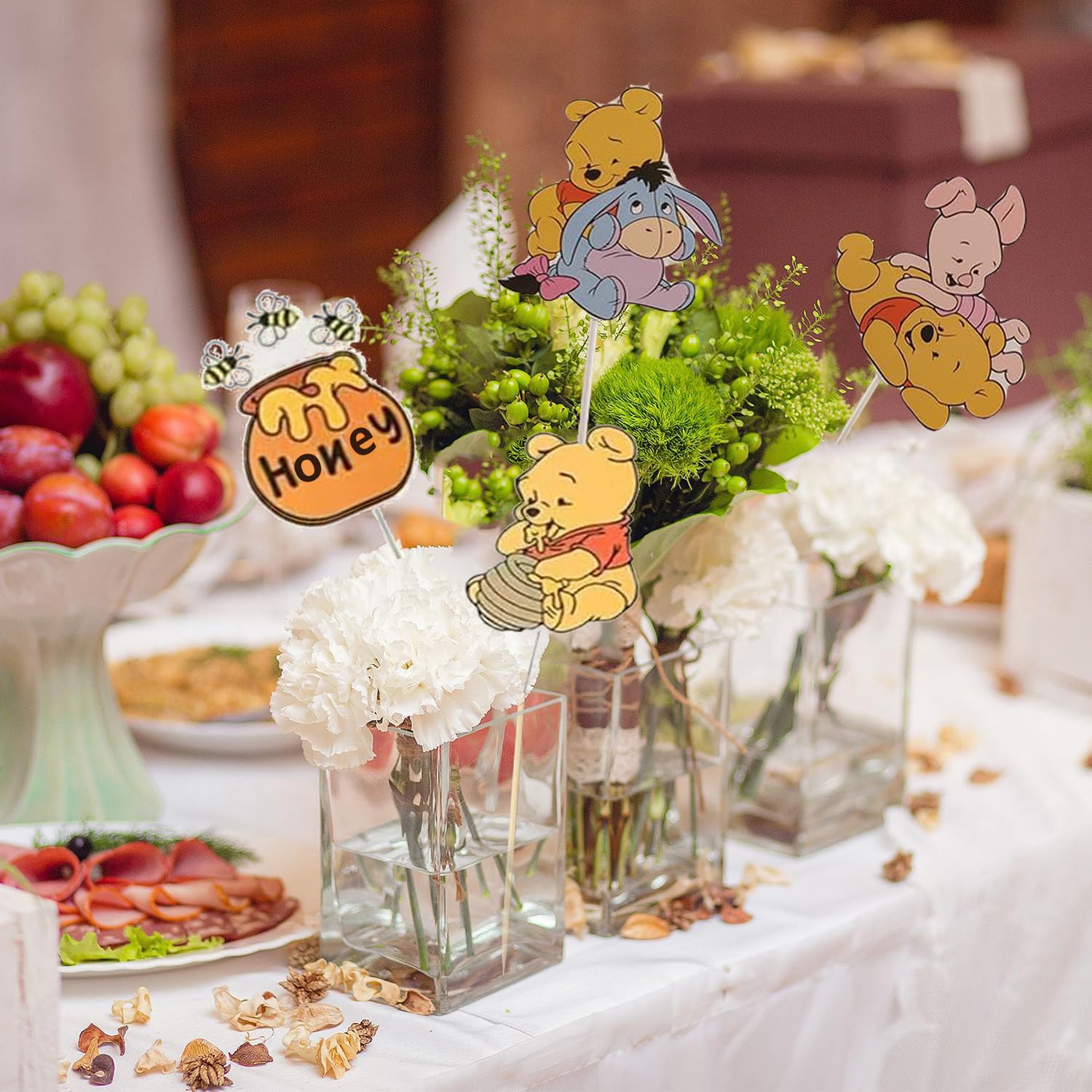 24 PCS Bear Party Decorations Centerpieces, Cute Table Toppers On Sticks Cutouts for Baby Shower Table Decorations Birthday Party Supplies