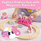 Lehoo Castle Wooden Train Set for Girls, Unicorn Train Set for Toddlers 2-4, Wooden Train Track with Storage Bag, Pink Train Fantasy Toys for 3 Year