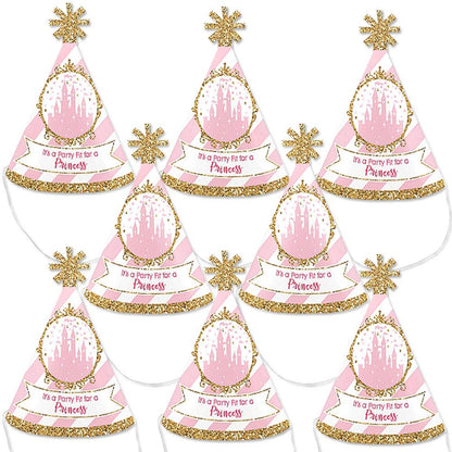 Big Dot of Happiness Little Princess Crown - Mini Cone Pink and Gold Baby Shower or Birthday Party Hats - Small Little Party Hats - Set of 8