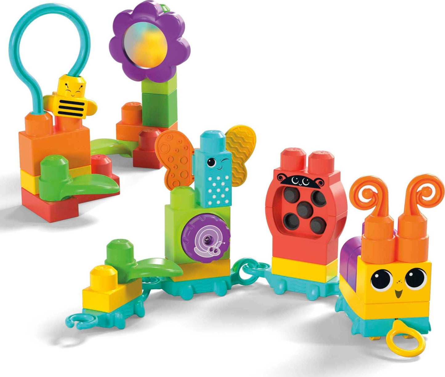 MEGA BLOKS Fisher-Price Toddler Building Blocks Toy Set, Move ‘n Groove Caterpillar Train with 24 Pieces, Ages 1+ Years