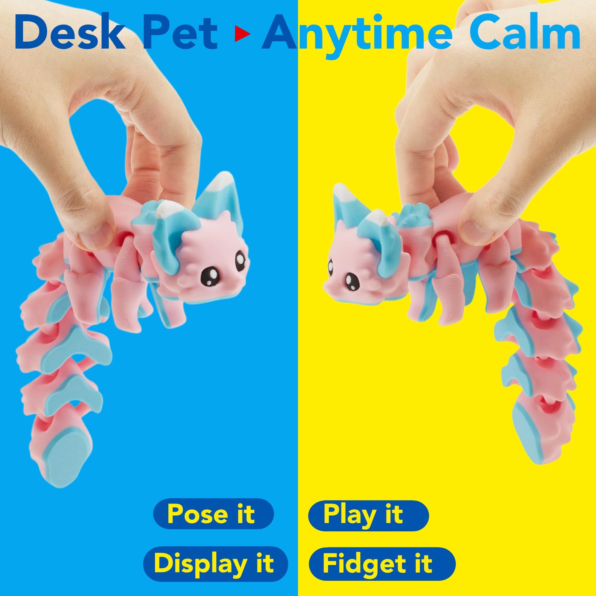 Maxdecoer 3D Printed Candy Fox, 8" Flexible Articulated Animal Figure, Desk Fidget Toy for Stress Relief, Cute Office Decor Gift