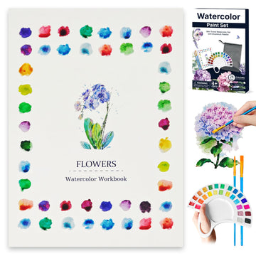 Watercolor Workbook, Water Coloring Book with 13 Pages 300GSM Paper, 26 Colors Watercolor Paint Set with Brush & Storage Bag, Beginner-Friendly
