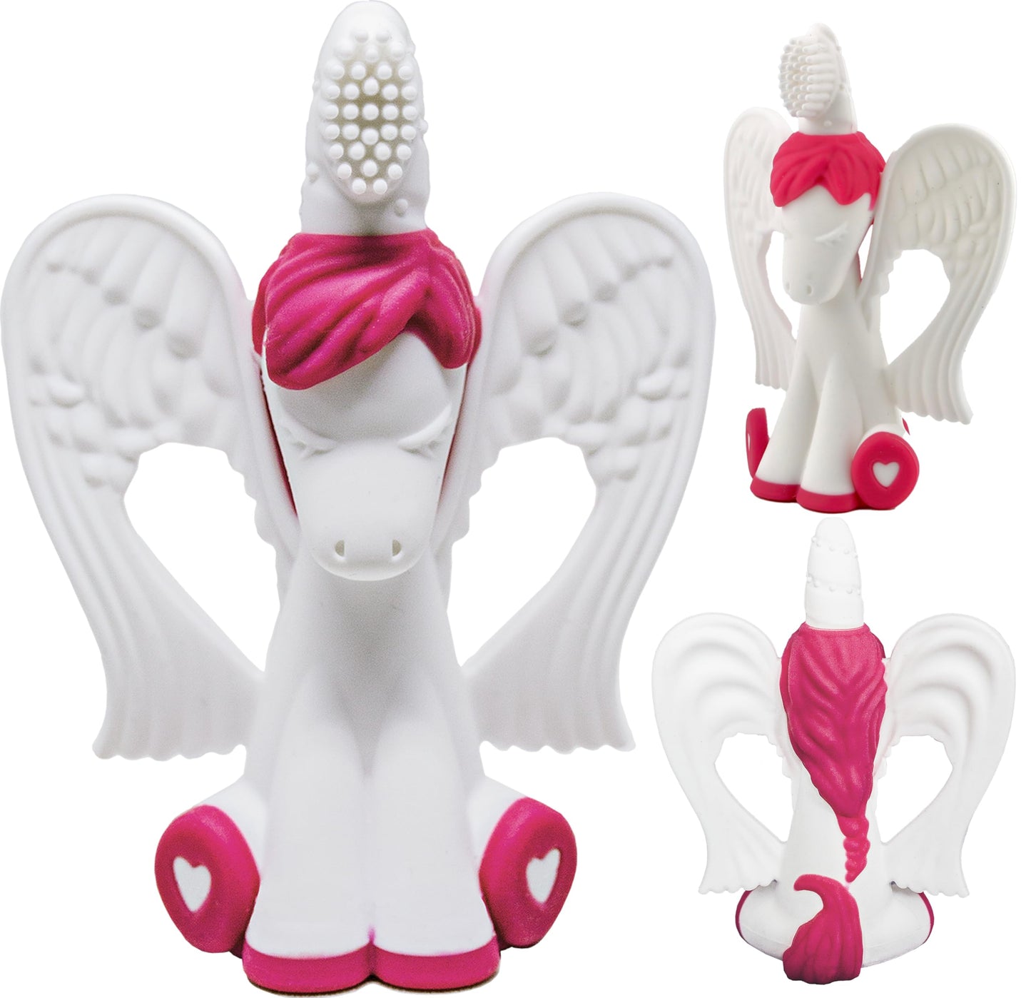 Baby Banana® Unicorn Toothbrush and Teether. Butter Soft Food Grade Bendable silcone with Feather bistles to gnaw on for All Baby Ages. Family-Owned