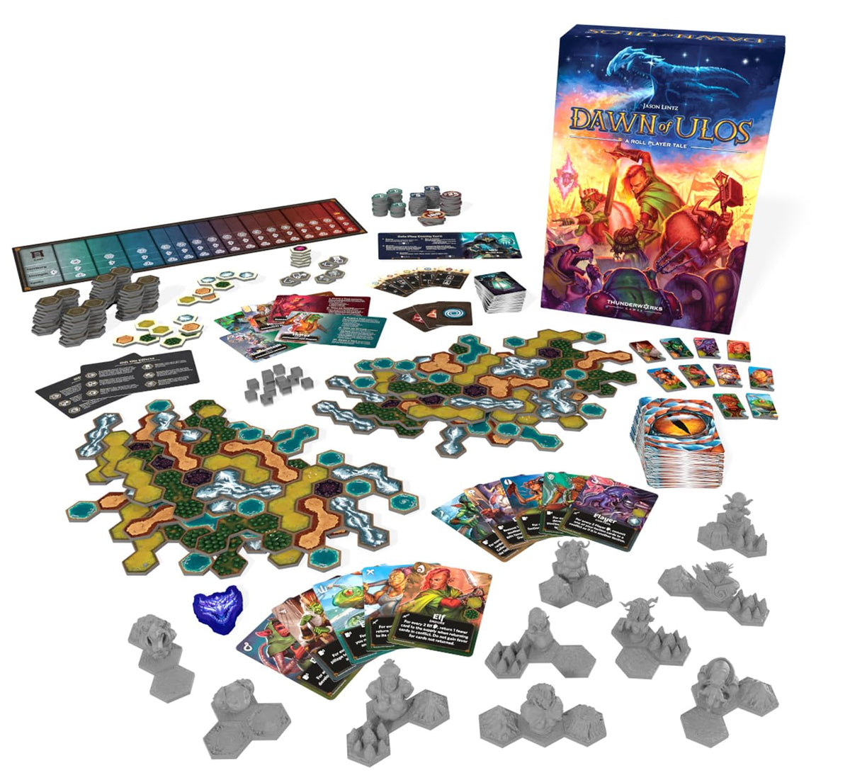 Dawn of Ulos Board Game | Manipulate The Mortal Relams | Stock Market Style Economy Manipulation Strategy Tile Placement Game with Miniatures | Ages