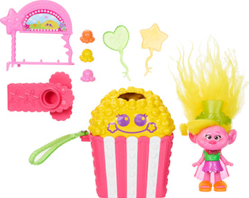 Mattel DreamWorks Trolls Fun Fair Surprise FairFest Small Doll & 10 Accessories, Carnival Food Popcorn Theme with Viva