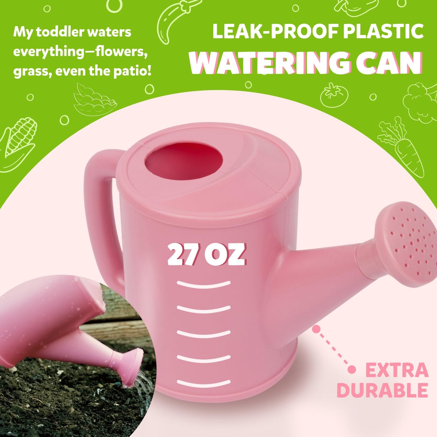 Kids Gardening Set with Watering Can - Toddlers Outdoor Gardening Kit with Planting Gloves, Shovel, Rake, Pink Tote Bag - 6PCS Kids Plant Growing Kit