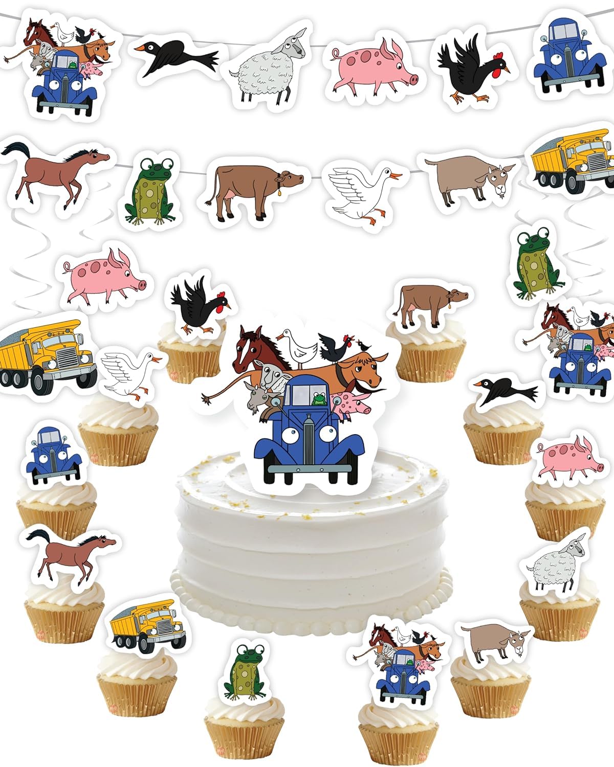 Blue Truck Birthday Decorations Cake Cupcake Toppers Farm Animals 42 Pcs