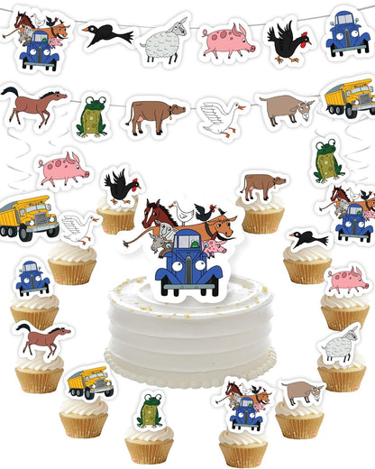Blue Truck Birthday Decorations Cake Cupcake Toppers Farm Animals 42 Pcs