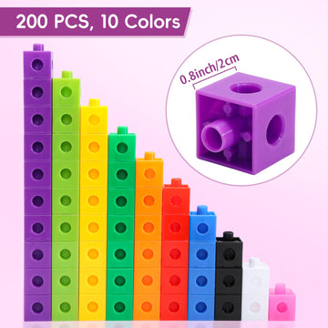 HSDAV 200 Pcs Math Linking Cubes - 10 Colors Connecting Counting Snap Blocks, Math Manipulatives for Early Math & Construction, Educational Toy