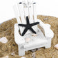 Beach-Themed White Miniature Beach Chair - Nautical Starfish and Seagull Design, Solid Wood Mediterranean Style Dollhouse Decoration, Creative DIY