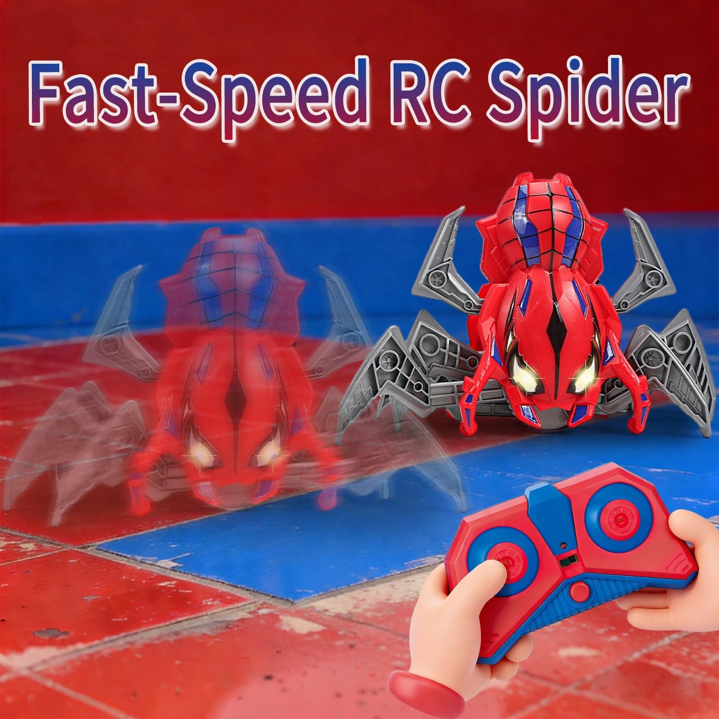 BoomCaCa Remote Control Spider Toys for Boys 4-6 with Eyes Lights, Moving Legs, Fast Speed & 360° Spin, Rechargeable RC Spider Kids Toys for Ages 3-4
