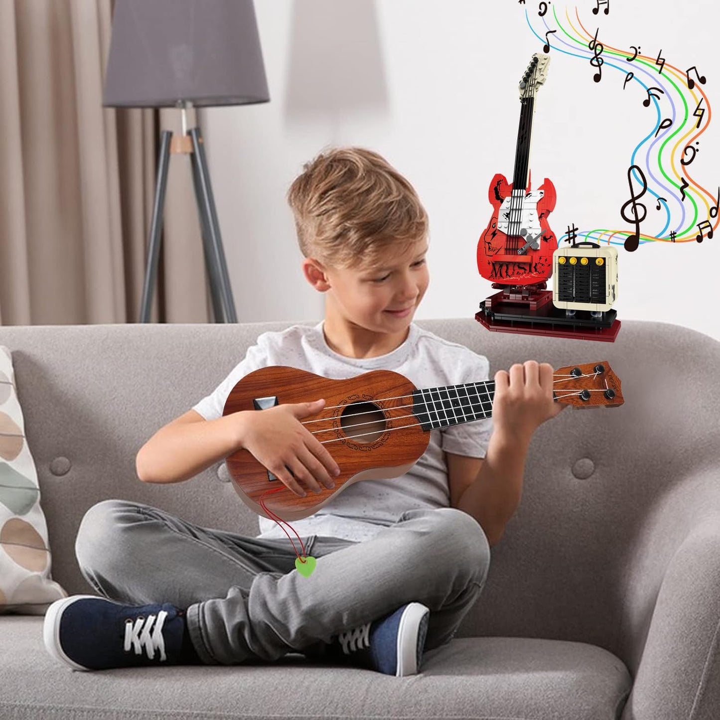 XYDongtong Guitar Music Interactive Building Set for Music Lovers, DIY Guitar Model Toy Compatible with Lego?Reverb Amplifier & Authentic Accessories