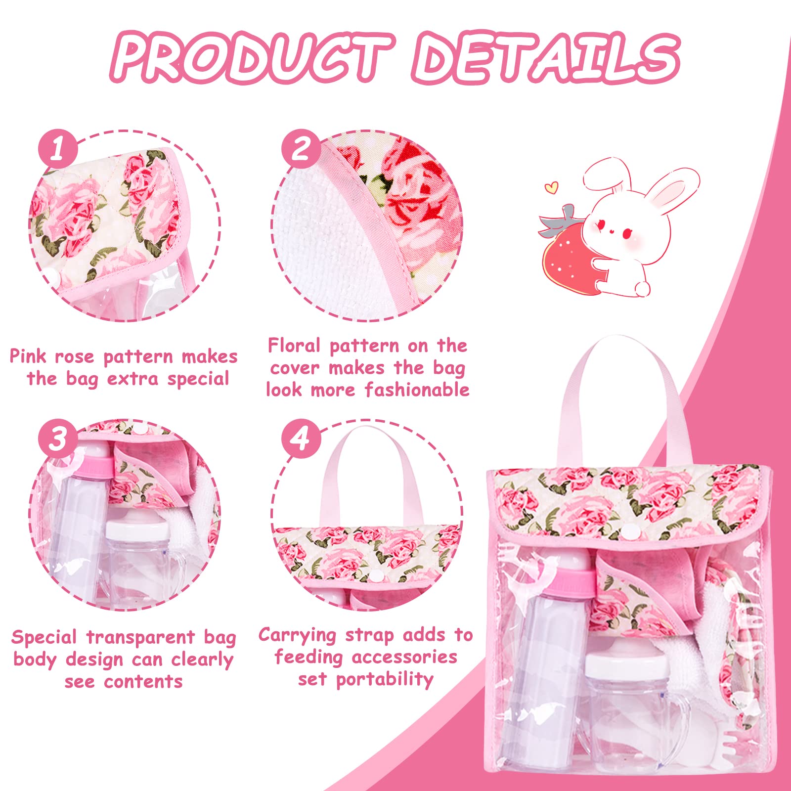 Rakki Dolli Feeding Set Nursery Bag Set for Dolls, Plate Together with Spoon, Fork, Milk Bottle, Juice Cup, Towel &Bib