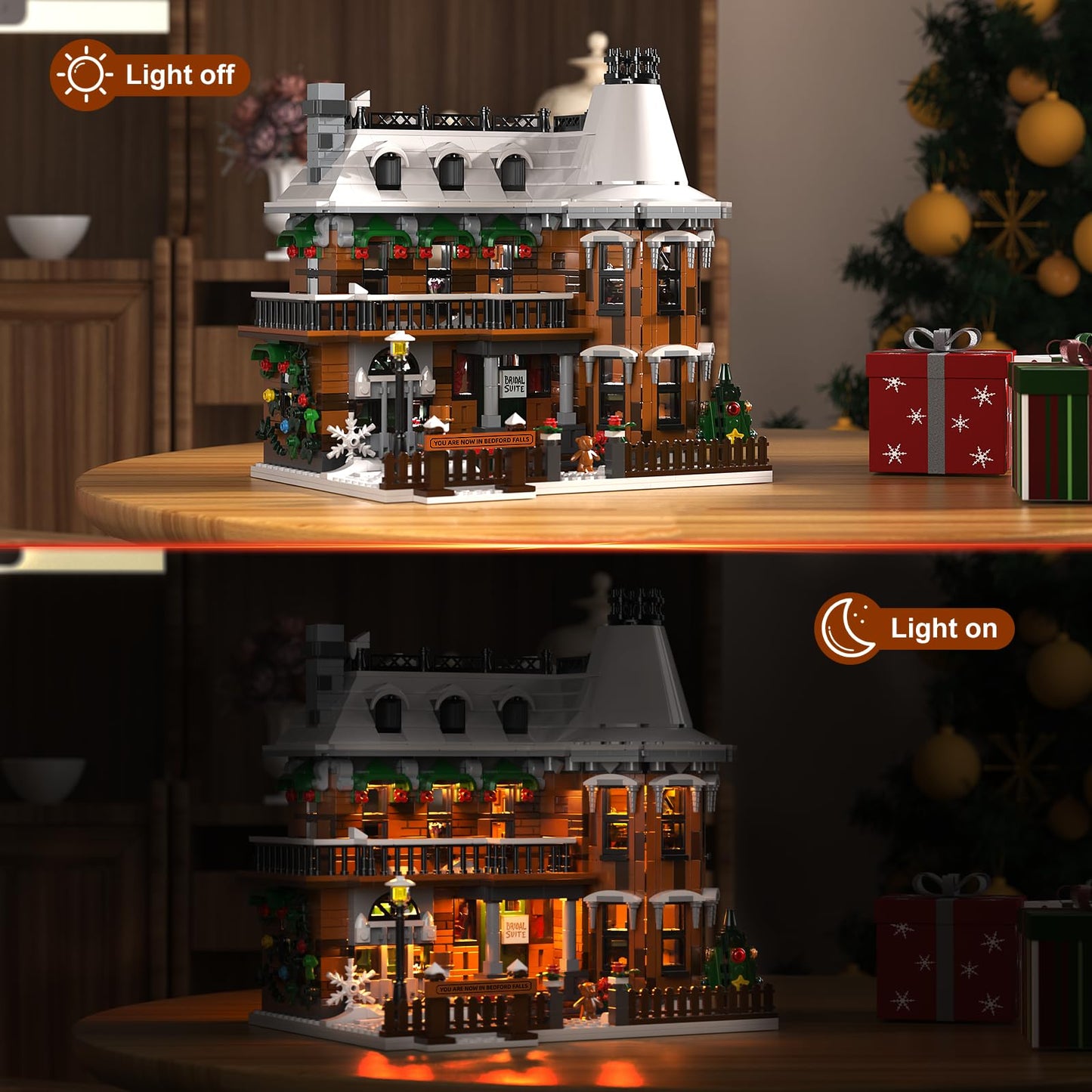 It's A Wonderful Life House Building Set with LED Light, Christmas Holiday Snow House Building Blocks Toy, Compatible with Lego Chritmas Village